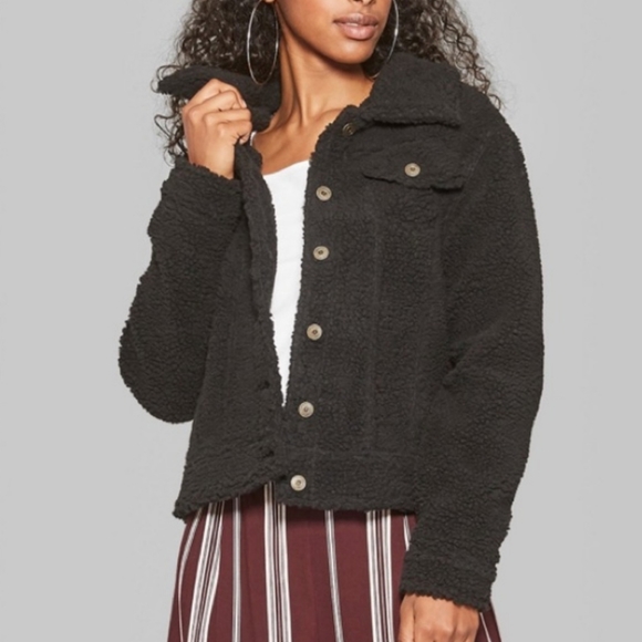 wild fable Jackets & Blazers - Target black fuzzy teddy sherpa jacket